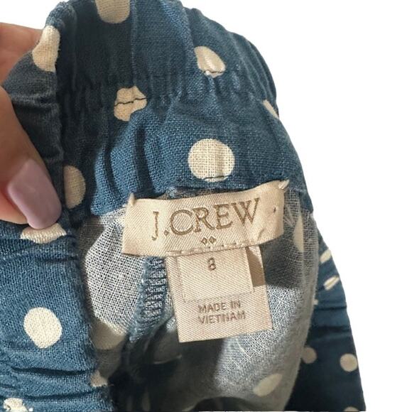 J. Crew Blue & White Polka Dot Linen Blend Belted Dressy Shorts Women Sz 8 - Picture 9 of 10